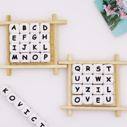 Kovict 10pc Alphabet English Silicone Letters Beads 10mm Baby Teether DIY Necklace Accessories Chewable Nursing Toys