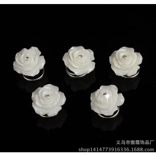 200 Pcs Bridal Wedding Prom White Rose Crystal Rhinestone Hair Pins Twister