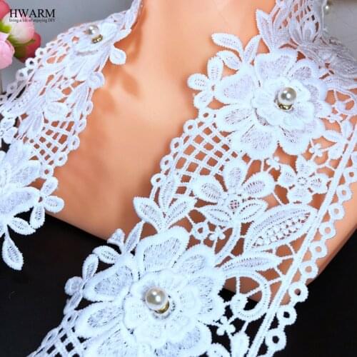 3D lace bead rhinestone african lace fabric ribbon 5yard 9.3cm High Quality arts craft sewing trim DIY wedding dress accessories