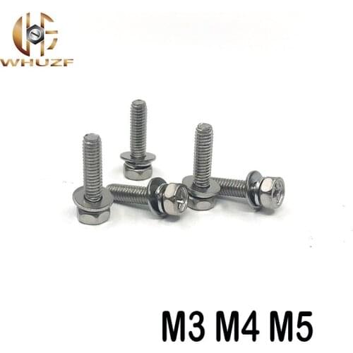 50pcs M3 M4 M5 *L mm 304 stainless steel cross recessed hexagon head three sems screw combination screw for solid state relay