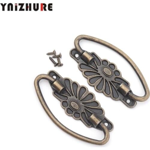 6Pcs Vintage Retro Bronze Black Flower Handle Tab Drawer Cabinet Jewelry Box Decorative DIY Furniture Hardware