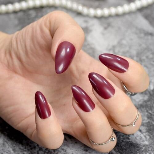 Bordeaux Vampire Color Stilettos Point Shape False Nail Solid Brown Red Full Cover Acrylic Artificial Sharp Stiletto Fake Nails