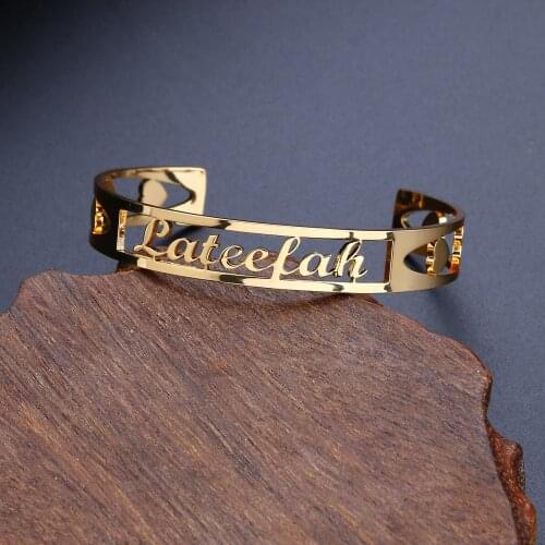 Lateefah Personality Cuff Bangles Custom for Women Rose Gold Silvery Custom Bangles Name Braclet for Women Men Jewelry