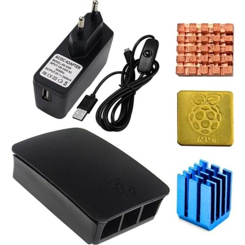 For Raspberry Pi 3 Model B + Plus Case + On Off Switch Micro Usb Cable + Heat Sink + 5v 2.5a Usb Charger Adapter Enclosure Kit