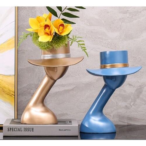 European Resin Statues Wearing Hats Womens Art Crafts Vases Flower Arrangements Hotel Home Decoration Accessories Hydroponics