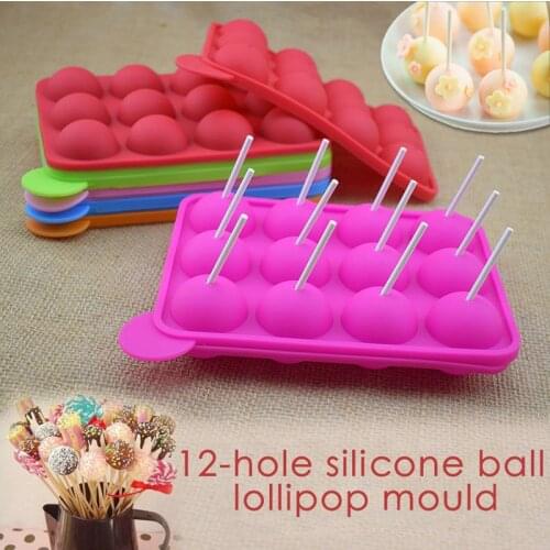 12 Holes Round Ball Lollipop Mold Bakery Silicone Mold Non-stick Dome Chocolate Cake Mould With Sticks for Candy Ice DIY Maker