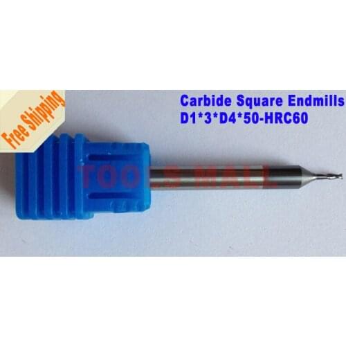 Free Shipping-5pcs D1mm Tungsten Carbide Square Endmills 2 Flutes HRC60 Milling cutters CNC Spiral Router bits Endmill cutter