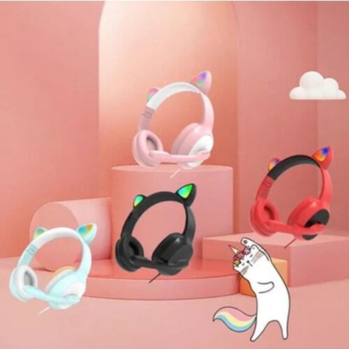 Gaming Headset Cat Ear Gamer Wireless Game Bluetooth Headphones LED Earphones For Gaming Noise Reduction