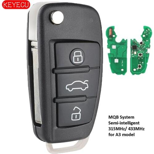 KEYECU MQB Semi-intelligent Modified Remote Key 315MHz / 433MHz A6L use for Audi A3 Model
