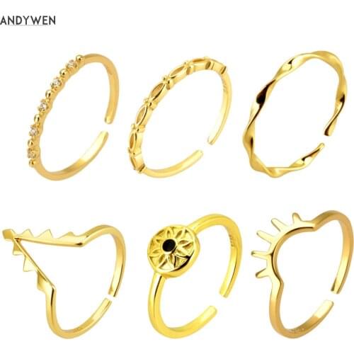 ANDYWEN 925 Sterling Silver Multi Resizable Rings Women Luxury Adjutsable Circle Round Rock Punk Jewelry Party Wedding Jewels