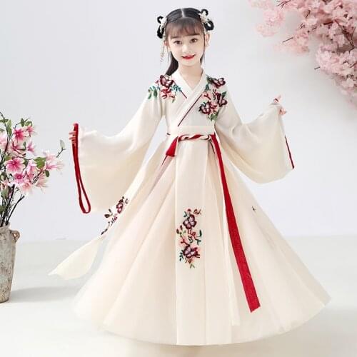 Girls Embroider HanFu Ancient Perform Costume Kids Birthday Party Dress Photography Dress Traditional Chinese New Year Clothes
