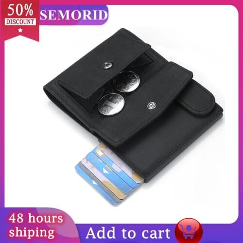 SEMORID Rfid Blocking Leather Men Wallets Card Holder Slim Thin Smart Magic Wallet Small Short Coin Purse Male 2020 Brown Vallet