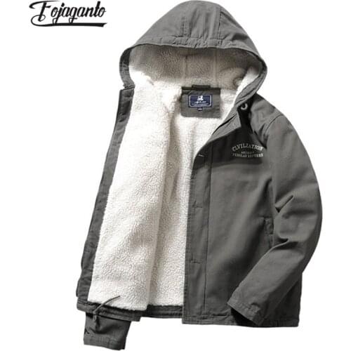 FOJAGANTO Winter New Mens Fashion Thick Jacket Coat Vintage Plus Velvet Coat Streetwear Casual Trendy Korean Hooded Jacket Male