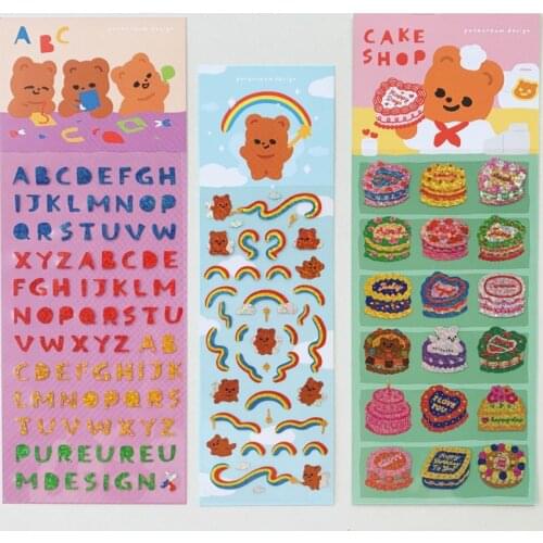 Cartoon Bear English Letter Cake Cute Stickers Laser Blingbling Rainbow Ribbon Photo Paster Stationery Diy Decorative Sticker