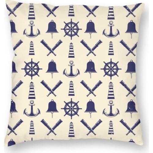 Nautical Pattern Cushion Cover Print Lighthouse Anchor Compass Throw Pillow Case for Living Room Cool Pillowcase Home Decoration