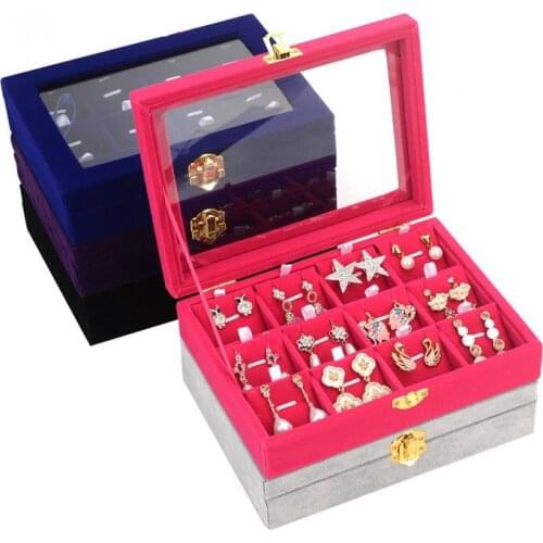 2018 New Carrying Case with Glass Cover Jewelry Ring Necklace Pendant Display Box Tray Holder Storage Box Organizer