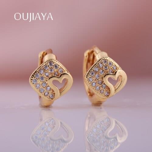 OUJIAYA New Micro Wax Inlay Hollow love Dangle Earrings Women small White Round Natural Zircon Drop Earring fine Jewelry A72