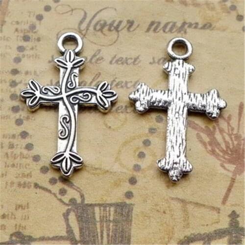 BULK 30pcs Custom Made Alloy Religious Christian Jesus Cross Charm Antique Silver Plated Pendant 24.8*14.8mm 1g