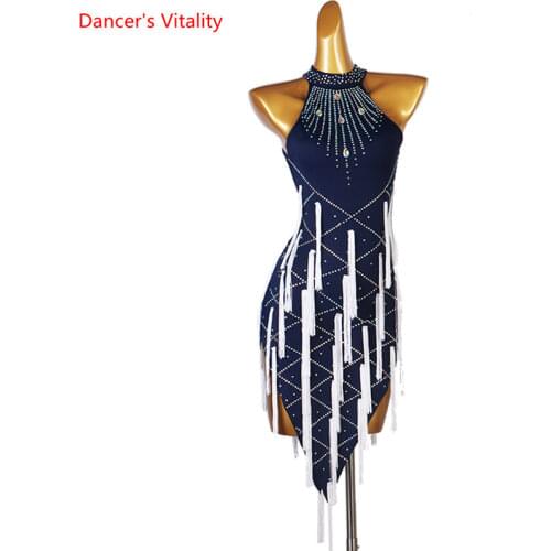 Latin Dance Dress Diamond-Studded Tassel Skirt sleeveless Performance Clothes High-End Custom Adult Child Competition Clothing