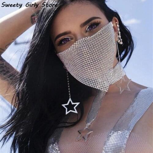 Popular Jewelry Shiny Rhinestone Masks Women Fashion Party Mouth Cover Crystal Masquerade Bling Decoration Face Masks Sexy