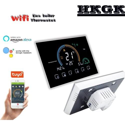 Programming WiFi thermostat control gas/water boiler,4.6 inch touch screen thermostat Alexa Google home voice control