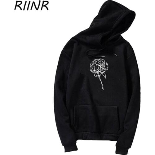 Riinr 2021 New Hoodie Spring and Autumn Style Fresh and Simple Peony Print Hooded All-match Long-sleeved Men and Women Hoodie