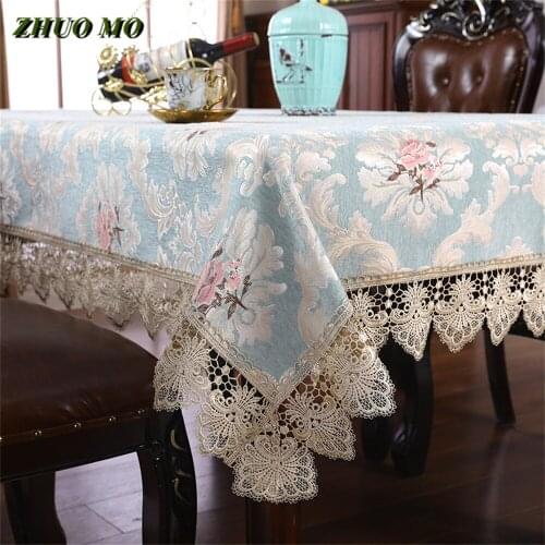 Luxury European Square Tablecloth Kitchen Lace Home TV Cabinet Coffee Table Cover Blue Pink Gray Coffee Restaurant Table Cover