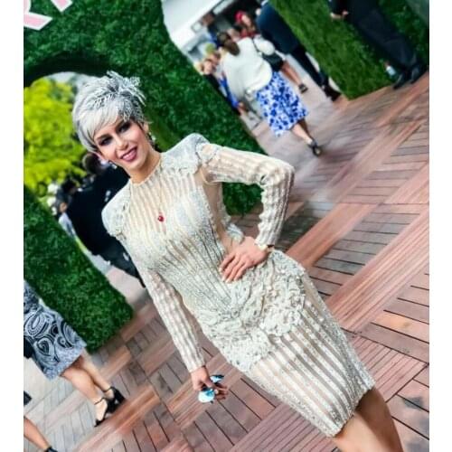 Luxury Sparkly Crystals Dress Belt Bling Rhinestones Costume Celebrate Dress Singer Stage Wear Birthday Silver Diamonds Dresses