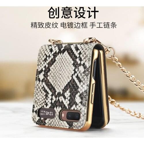 Luxury Leather Flip Make Up Mirror Phone Case For Samsung Galaxy Z Flip F7070 F7000 Shockproof Back Cover With Lanyard Gift