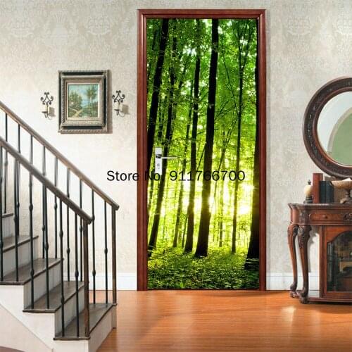 Mural Wallpaper Poster Self Adhesive PVC Removable Waterproof Door Decal Sun 3D Door Sticker Door Wrap Wall Stickers Home Decor