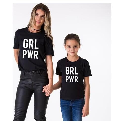 Family Matching Clothes T Shirt Women Daughter Girl Power T Shirt Tops Mum and Girl Short Sleeve Letter Print Match Tee Clothes