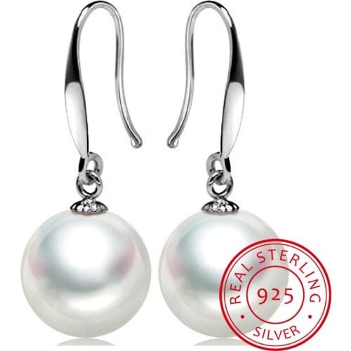 Silver 925 Jewelry Vintage 8mm And 10mm Real Pearl Drop Earrings For Woman Charms Earrings Fine Jewelry For Girl E0135