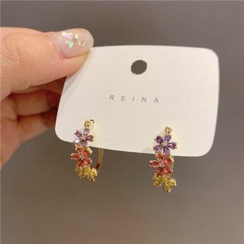 Minar Temperament Multicolour Flower Hoop Earrings Bijoux Femme Bling Bling Cz Stone Earrings Aretes De Mujer Modernos 2020