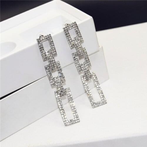 Korean fashion Shiny Womens Earrings geometry rectangle Rhinestone Retro simple party Valentines Day