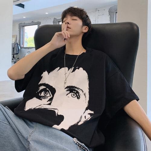 Chic European and American Wind Net Red Fashion Printing Hip-hop Short-Sleeved Ins Popular Brand Lovers Mens Half-Sleeve