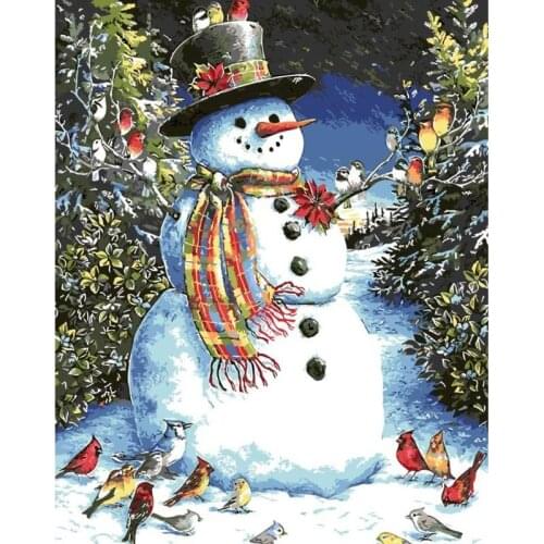 Snow Man Oil Painting By Numbers Winter DIY Kits Frame 40x60 On Canvas Picture For Adults Coloring Drawing By Numbers Decoration
