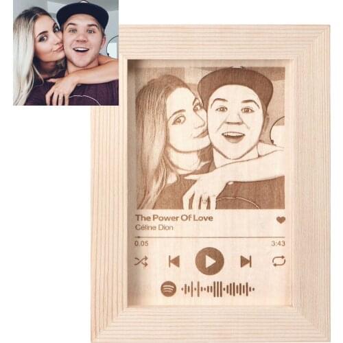 Spotify Code Photo Frame Custom Photo Engraved Wood Picture Frame Personalized Natural Wooden Photo Frame Valentines Day Gift