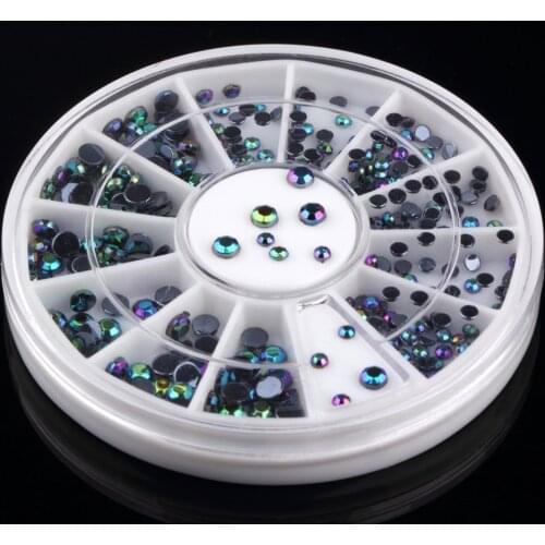 Nail Art Rhinestones - 3D AB Black Manicure Crystal Resin Flat Black Rhinestones Multi Sizes Nail Tools