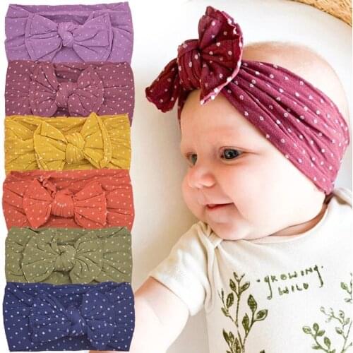 Baby Headband Girl Hair Bow Headbands Nylon Headwrap Infant Dot Head Band Newborn Wide Turban Toddler Elastic Soft Hairband