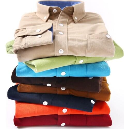 Retro Fleece Lined Corduroy Shirts Men Plus Size 5XL 4XL 42 44 43 Navy White Burgundy Red Orange Purple Candy Color
