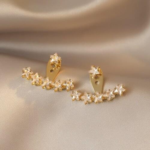 Glittering Luxury Zircon Star Back Hanging Gold Earrings For Woman Korean Fashion Jewelry Goth Girls Wedding Party Accessories