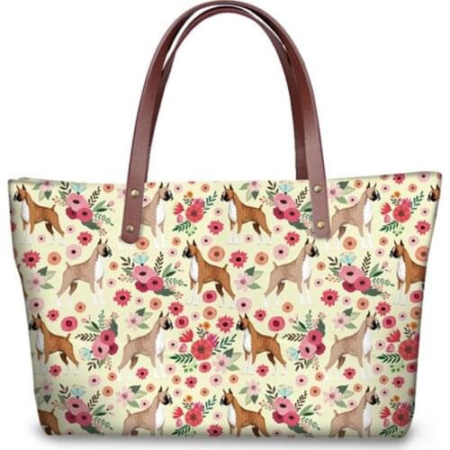 Cute Animal Boxer Flower Printing Women Large Capacity Handbags Casual Travel Shoulder Bags for Ladies Shopping Bags