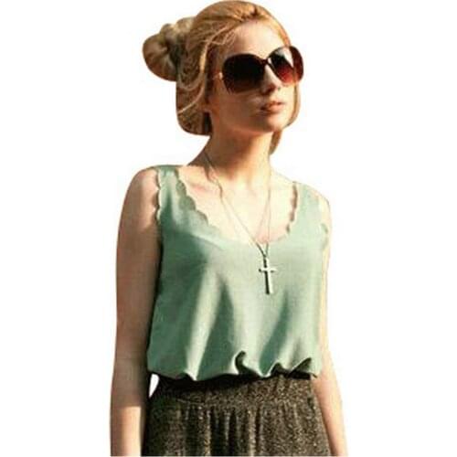 Womens Summer Transparent Casual Tank Tops For Female Fashion Sleeveless Loose Wavy Edge Chiffon Vest Camisoles Bottoming Shirts