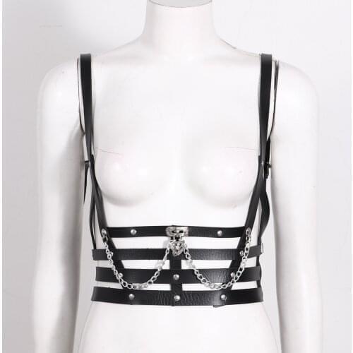 Women Body Chest Harness Bustier Belt Top Harajuku PU Leather Suspender Punk Shoulder Waist Strap Tanks Sexy Costume Accessories