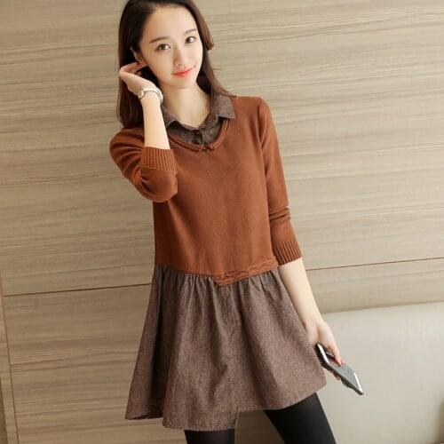 Ins Super Fire Sweater Women 2018 New Tide Chic Pullover Fake Two-piece Womens Loose Mid-length Base Shirt