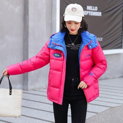 YIZZHOY Winter Crop Hooded Parkas Print Letter Short Kawaii Coat Jacket Women Puffer Jacket Cotton Padded Bubble Coat