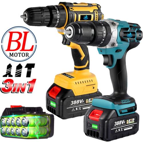 3-In-1 Brushless Electric Impact Drill Cordless Hammer Drill Electric Screwdriver for Makita Battery 18V DIY Home Power Tools