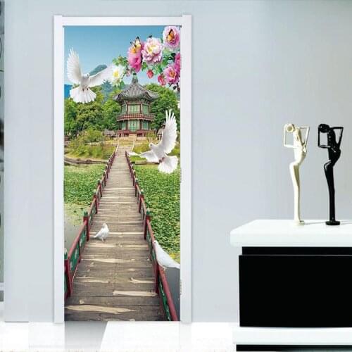 3D Vivid Garden path Door Wallpaper DIY Mural Bedroom Living room Wall Stickers Home Decor Poster PVC Waterproof 77x200cm