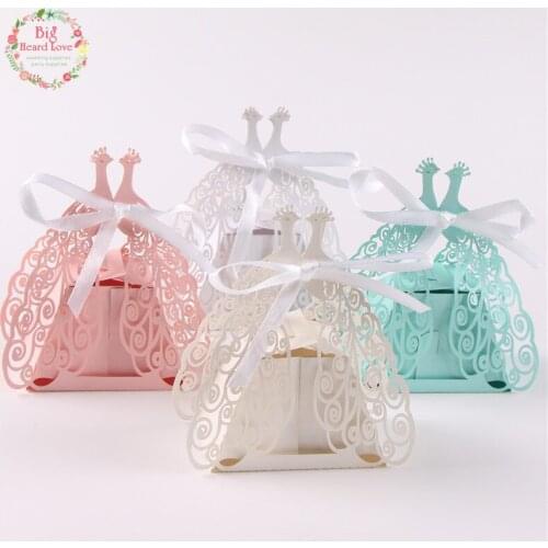 Big Heard Love 50pcs Peacock Wedding Box Party Favors Candy box Candy Cookie Gift Box Wedding Decoration Party Supplies