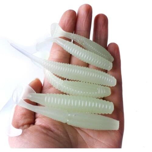 6pcs Luminous Soft Fishing Lure Grubs Glow in Dark T Tail Lure Jig Head Soft Lure for Bass Carp Pike Fishing